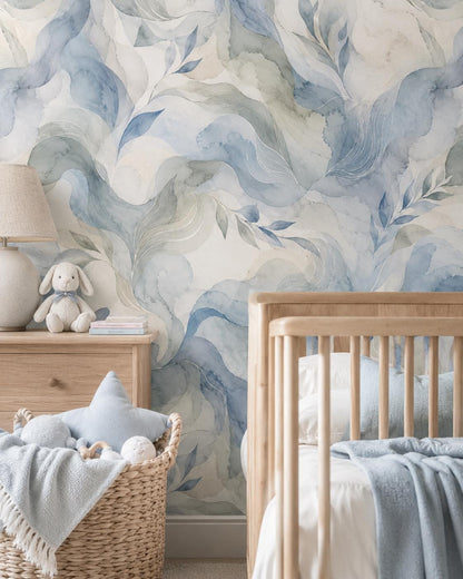 Mist Blue Abstract Wallpaper: Soft Organic Wall Mural