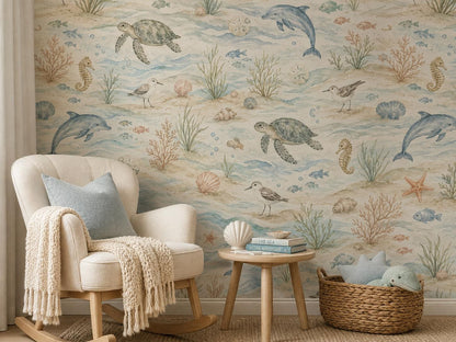 Seaside Animal Wallpaper: Coastal Nursery Wall Mural