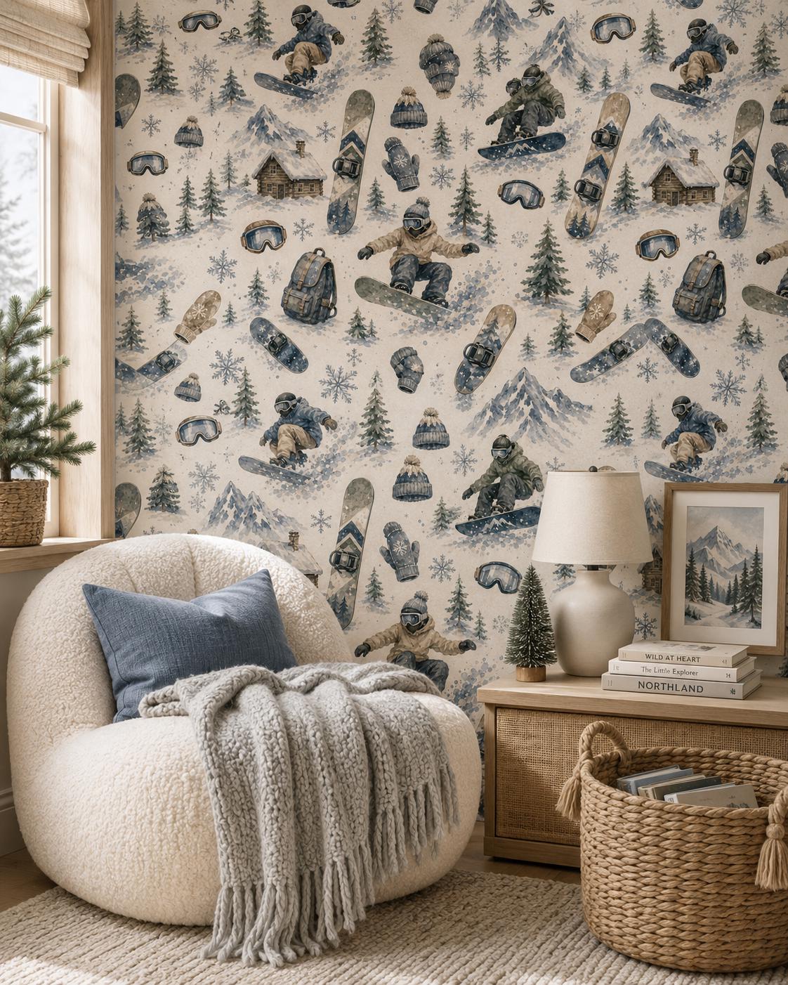 Snowboard Fun Wallpaper: Kids Winter Sports Wall Mural