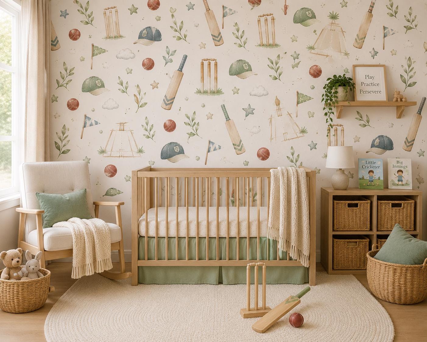 Cricket Bat Wallpaper: Classic Sports Nursery Wall Mural