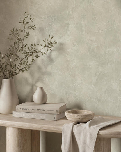 Pale Sage Limewash Wallpaper: Soft Green Textured Wall Mural