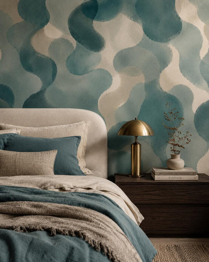 Muted Teal Abstract Wallpaper: Blue Green Wall Mural