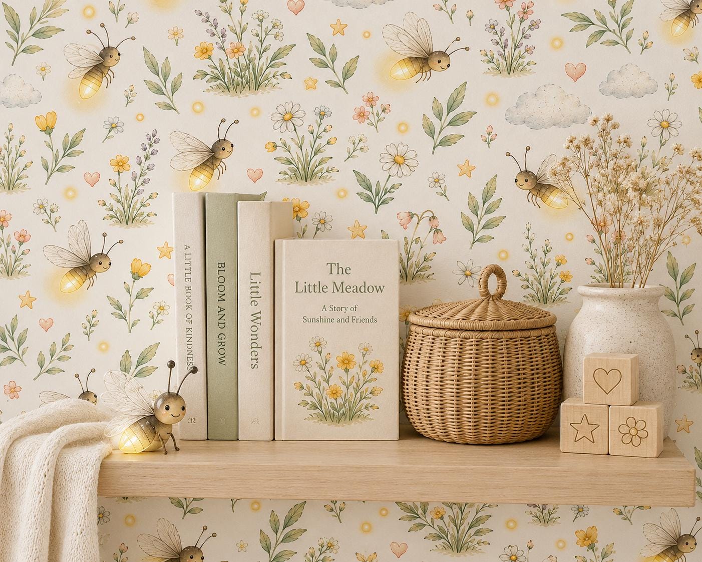Firefly Meadow Wallpaper: Soft Nature Nursery Mural