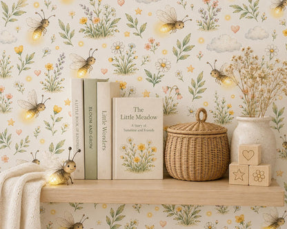 Firefly Meadow Wallpaper: Soft Nature Nursery Mural