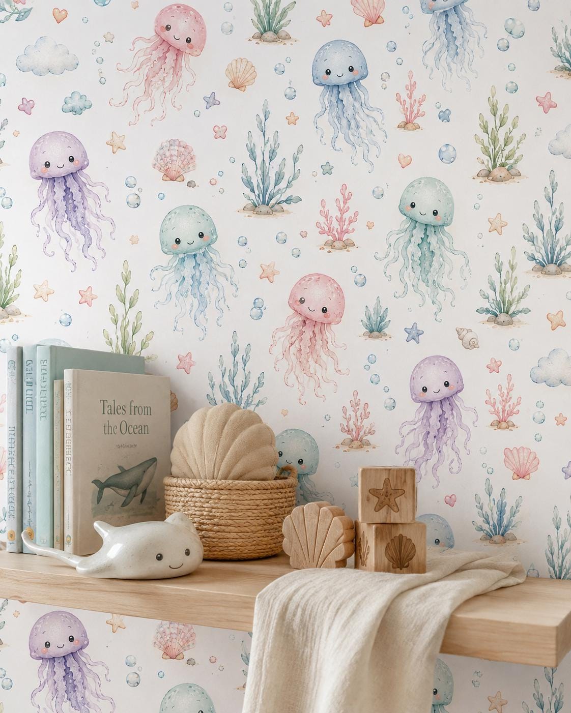 Jellyfish Ocean Wallpaper: Soft Underwater Nursery Mural