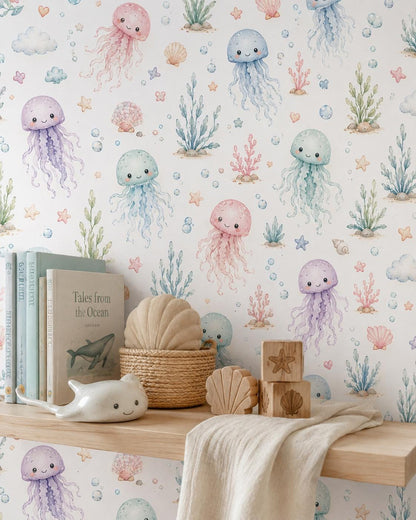 Jellyfish Ocean Wallpaper: Soft Underwater Nursery Mural