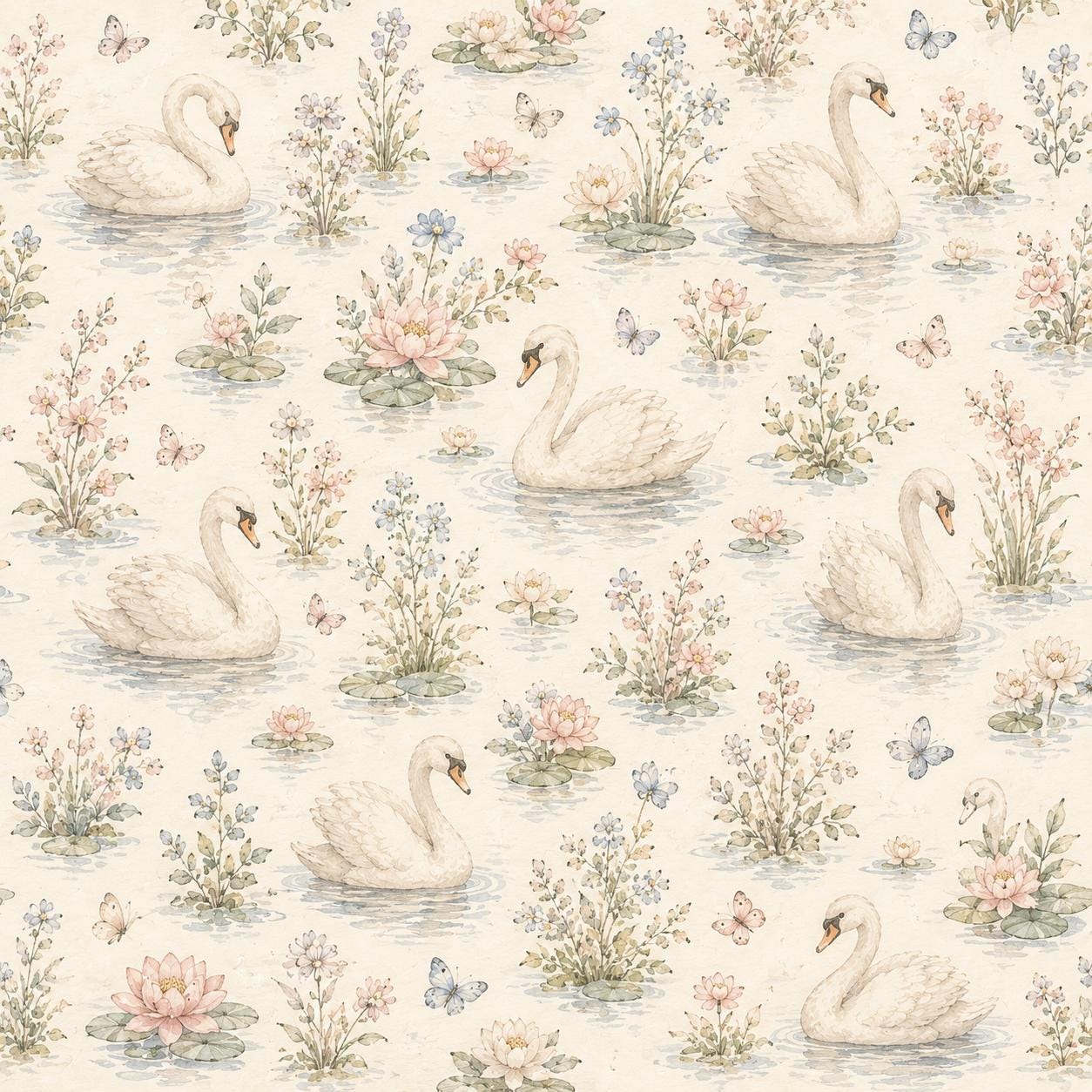 Swan Lake Floral Wallpaper: Elegant Nursery Wall Mural
