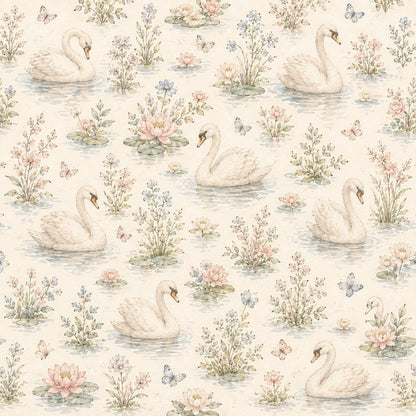 Swan Lake Floral Wallpaper: Elegant Nursery Wall Mural