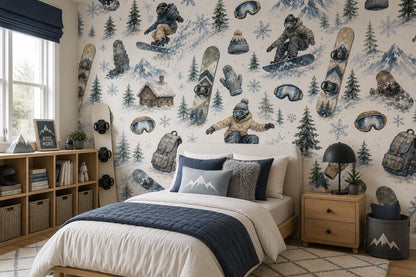 Snowboard Fun Wallpaper: Kids Winter Sports Wall Mural