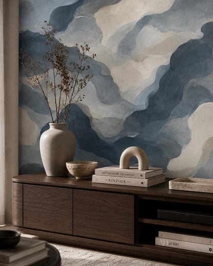Storm Slate Abstract Wallpaper: Moody Grey Blue Wall Mural