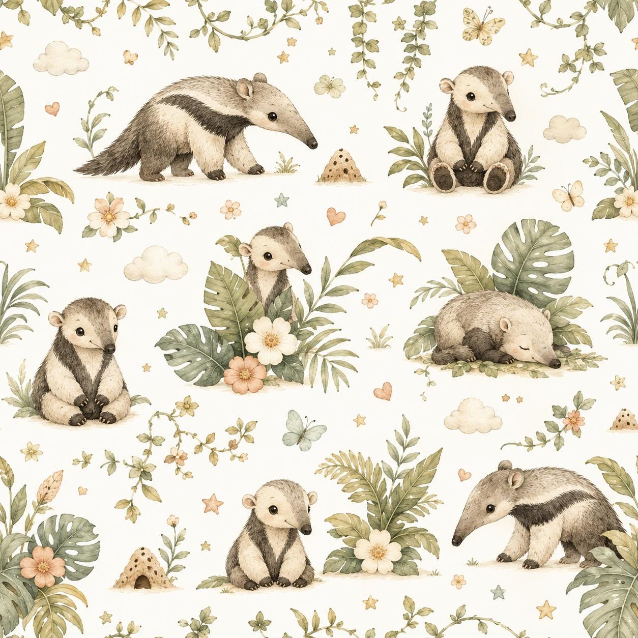 Anteater Rainforest Wallpaper: Jungle Animal Nursery Mural