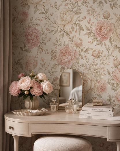 Champagne Blush Peony Wallpaper: Romantic Floral Wall Mural