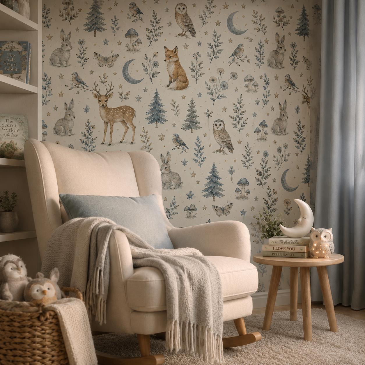 Moonlight Forest Animal Wallpaper: Dreamy Nursery Wall Mural