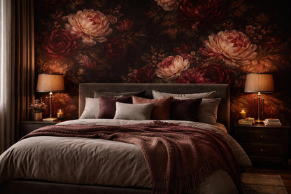 Dark Floral Peony Wallpaper: Vintage Peel and Stick Mural