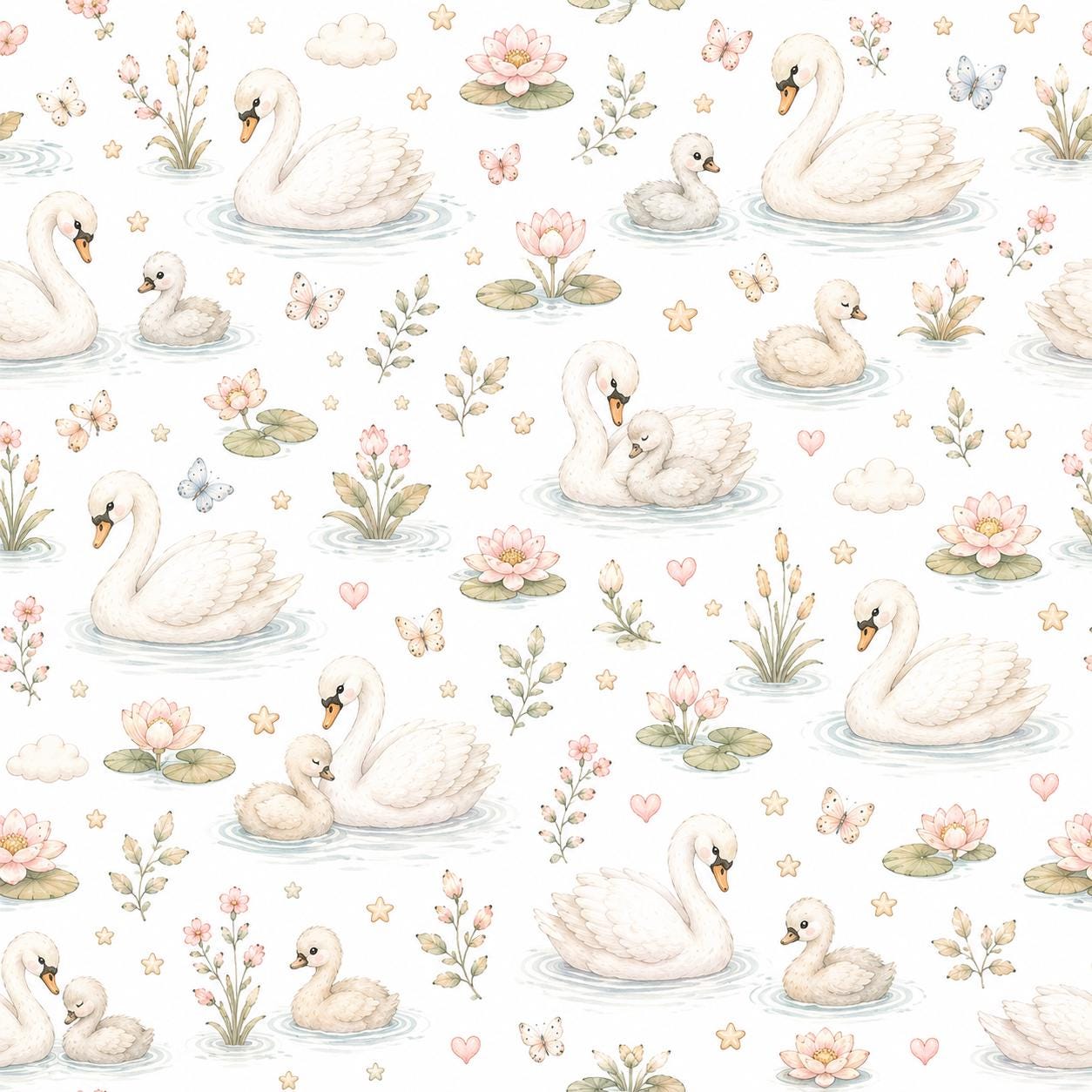 Swan Lake Wallpaper: Soft Floral Nursery Wall Mural