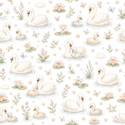 Swan Lake Wallpaper: Soft Floral Nursery Wall Mural