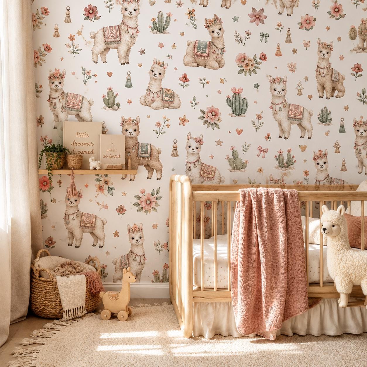 Llama Wallpaper: Boho Animal Nursery Mural
