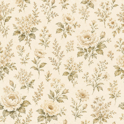 Olive Cream Floral Wallpaper: Vintage Botanical Wall Mural