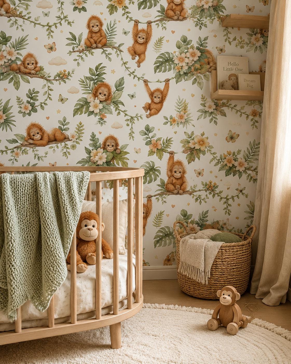 Orangutan Jungle Wallpaper: Tropical Animal Nursery Mural