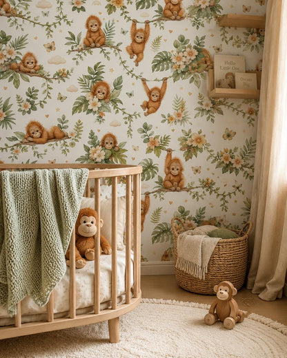 Orangutan Jungle Wallpaper: Tropical Animal Nursery Mural