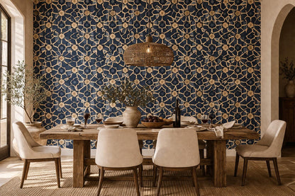 Blue Moroccan Tile Wallpaper: Vintage Geometric Wall Mural