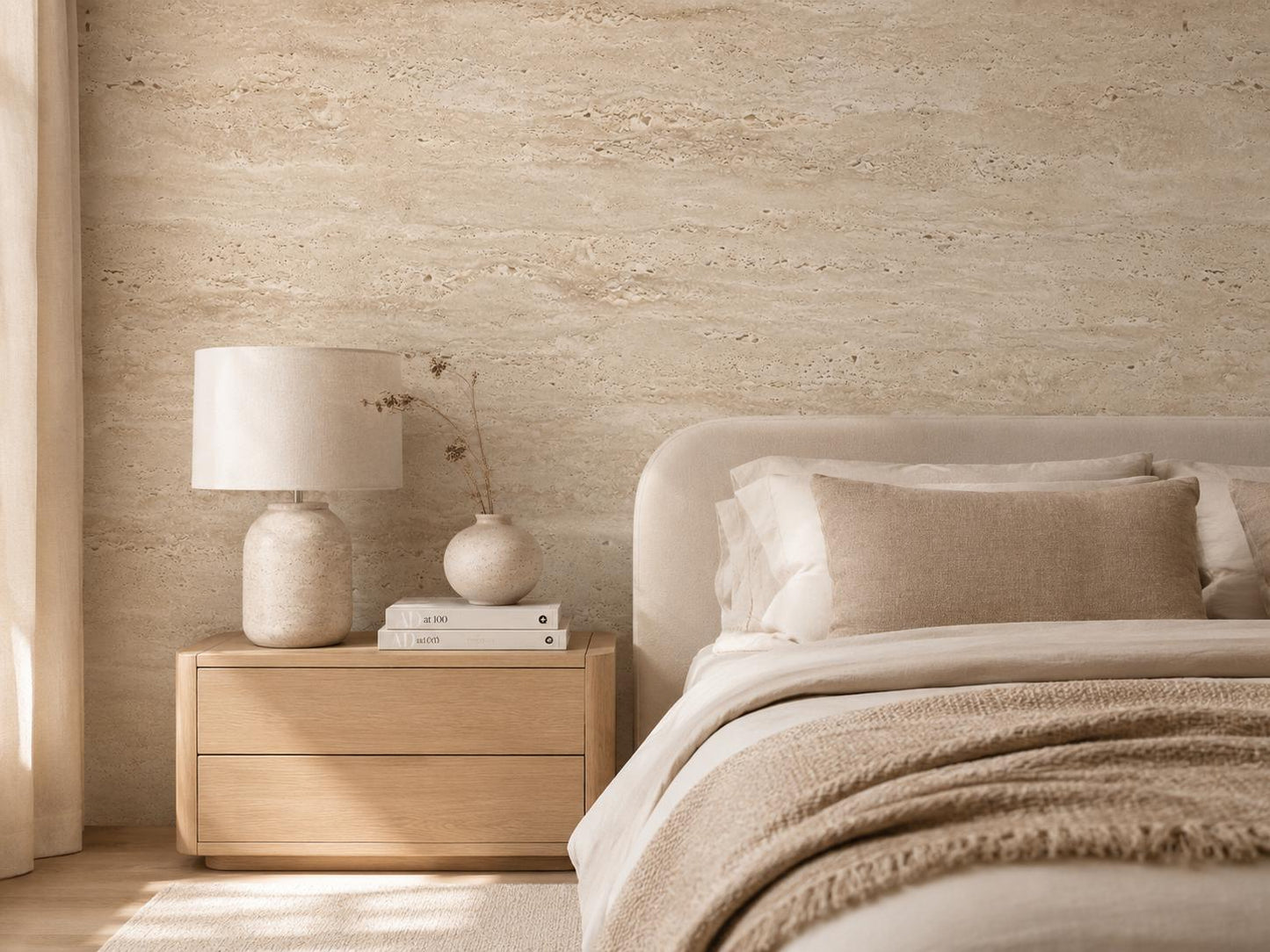 Travertine Stone Wallpaper: Cream Natural Wall Mural