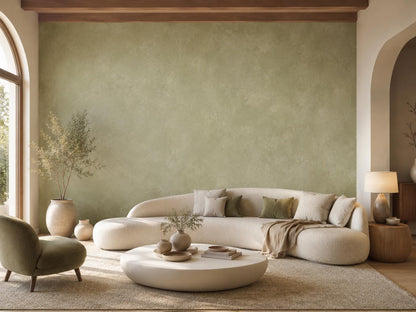 Olive Limewash Wallpaper: Earthy Green Textured Wall Mural