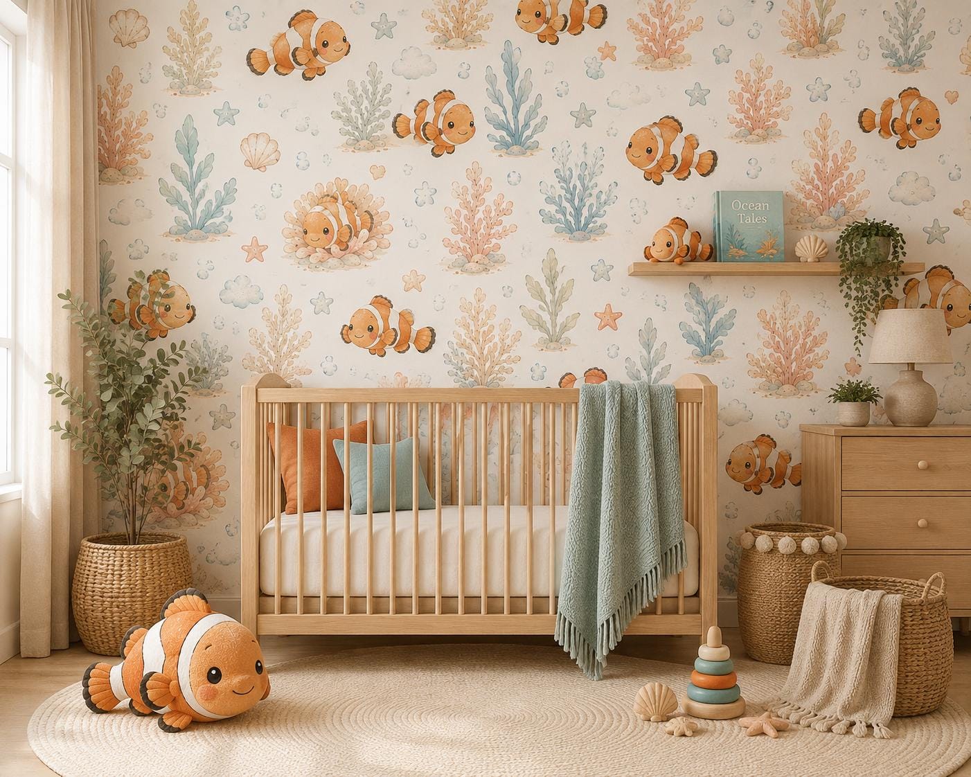 Clownfish Reef Wallpaper: Coral Ocean Nursery Wall Mural