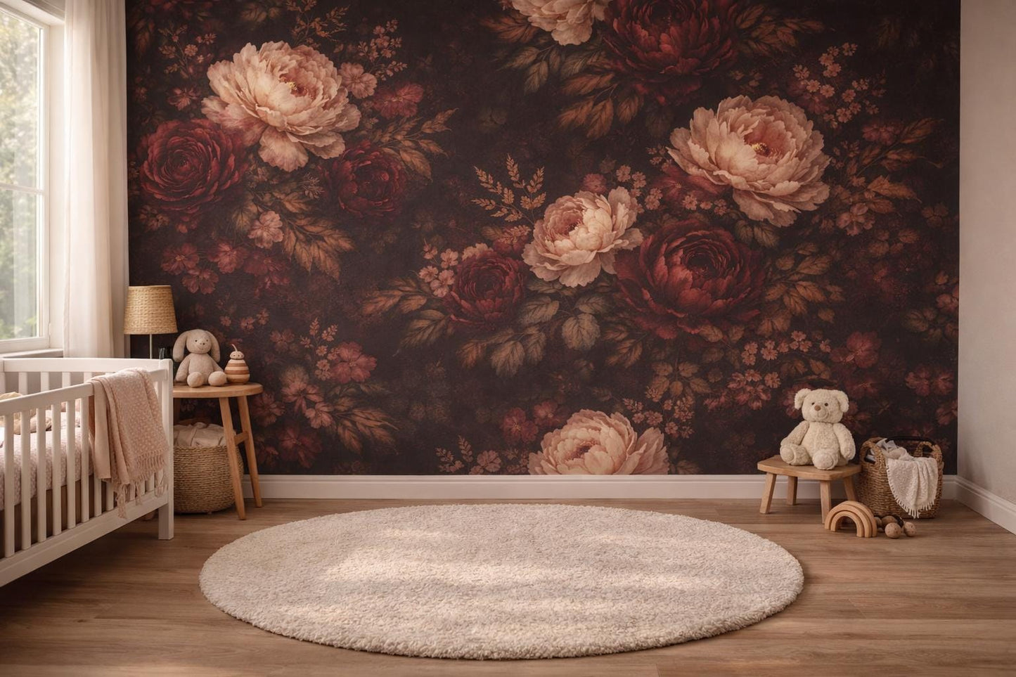 Dark Floral Peony Wallpaper: Vintage Peel and Stick Mural