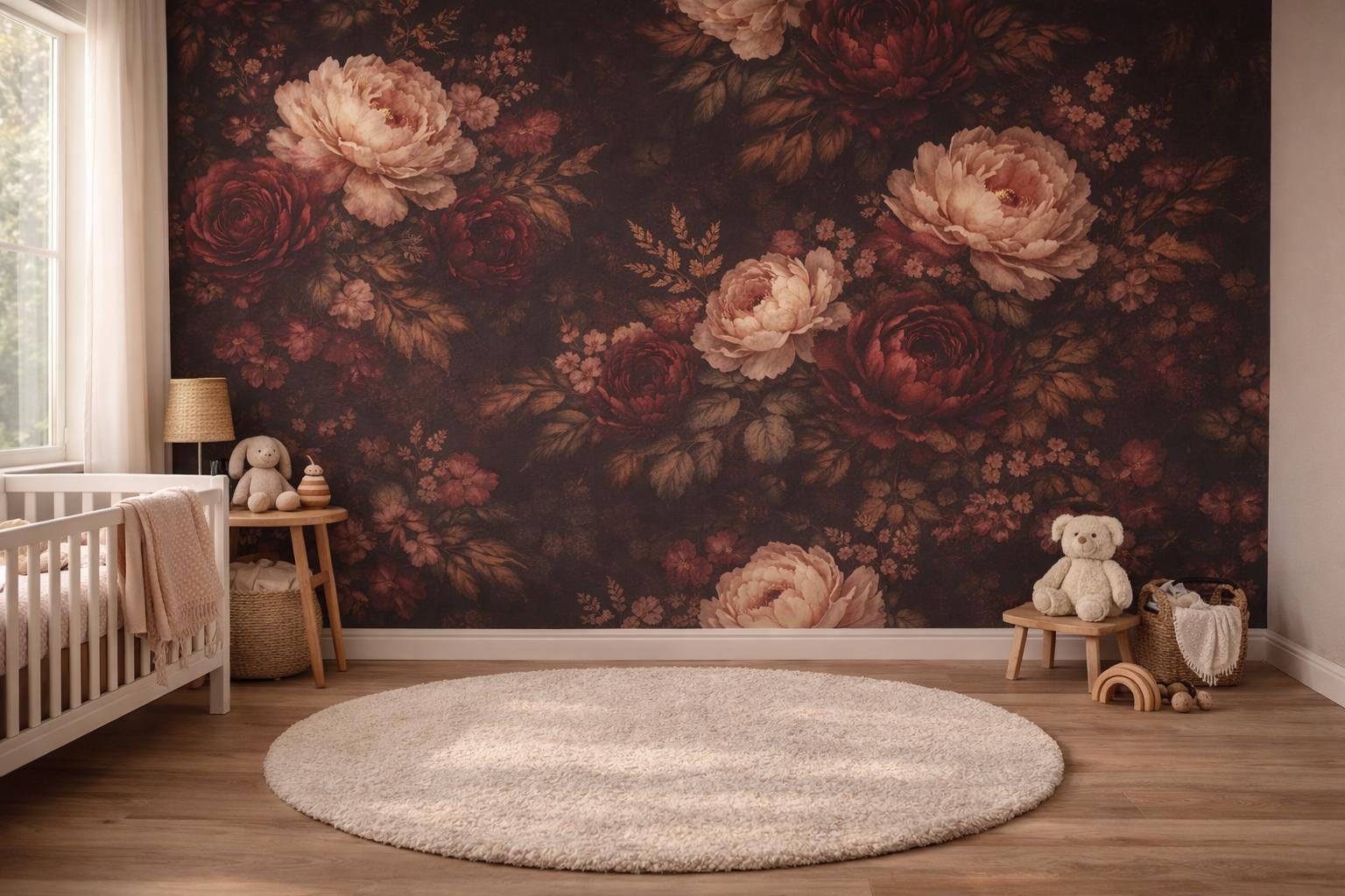 Dark Floral Peony Wallpaper: Vintage Peel and Stick Mural