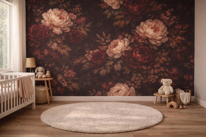 Dark Floral Peony Wallpaper: Vintage Peel and Stick Mural