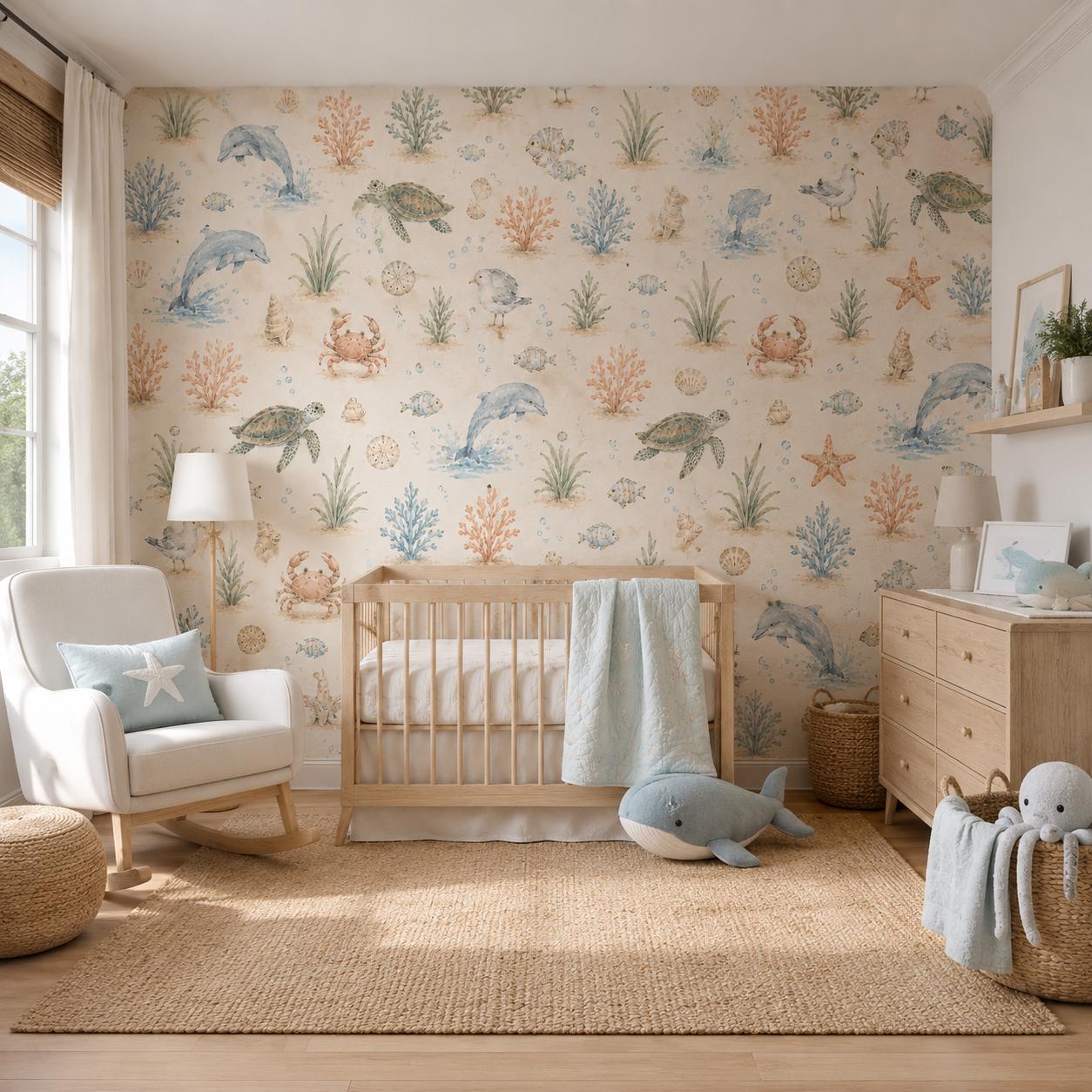 Beach Animal Wallpaper: Coastal Nursery Wall Mural