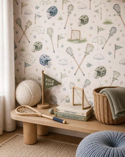 Lacrosse Stick Wallpaper: Preppy Sports Nursery Mural