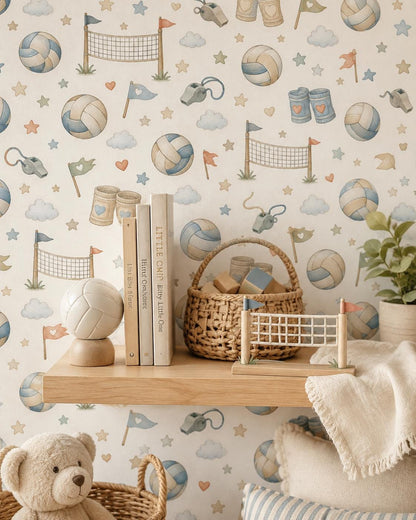 Custom Volleyball Net Nursery Wallpaper: Sports Theme Peel and Stick Mural