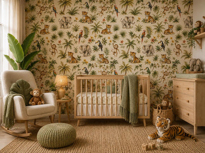 Jungle Animal Wallpaper: Safari Nursery Wall Mural