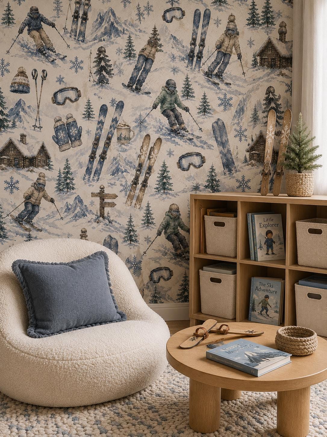 Ski Lodge Adventure Wallpaper: Kids Winter Sports Wall Mural