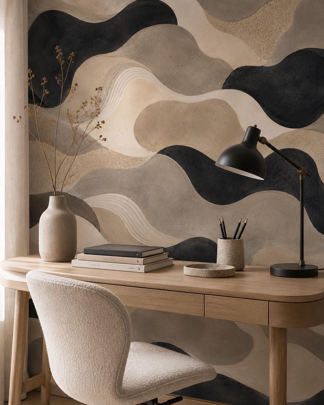 Black Sand Abstract Wallpaper: Modern Neutral Wall Mural