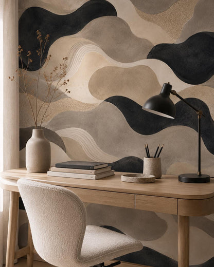 Black Sand Abstract Wallpaper: Modern Neutral Wall Mural
