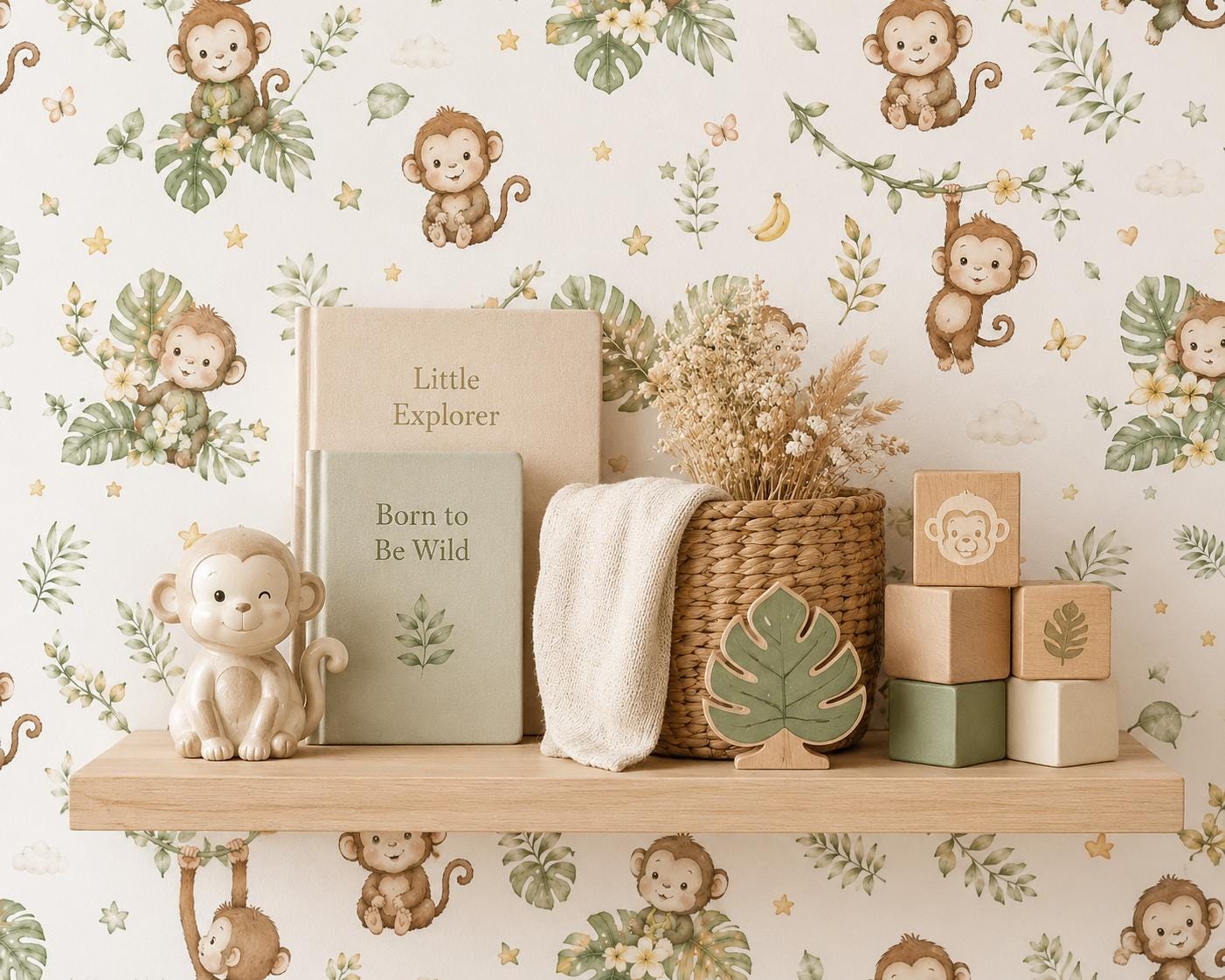 Monkey Jungle Wallpaper: Tropical Animal Nursery Wall Mural