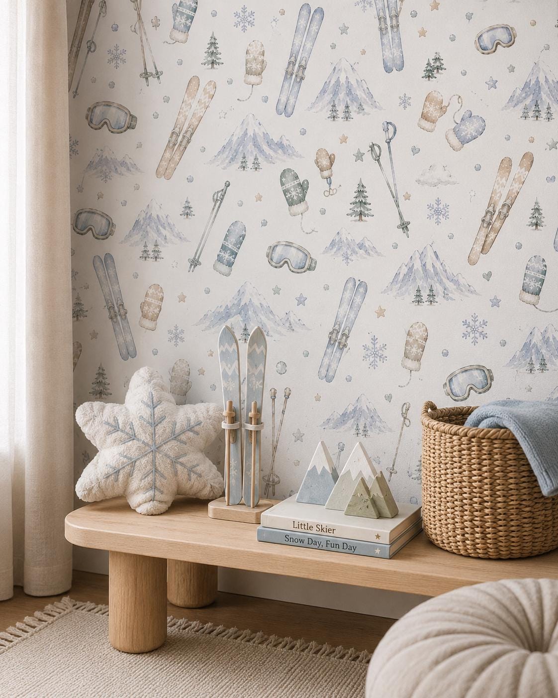 Skiing Wallpaper: Mountain Sports Nursery Wall Mural