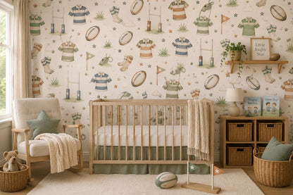 Rugby Ball Wallpaper: Field Sports Nursery Wall Mural