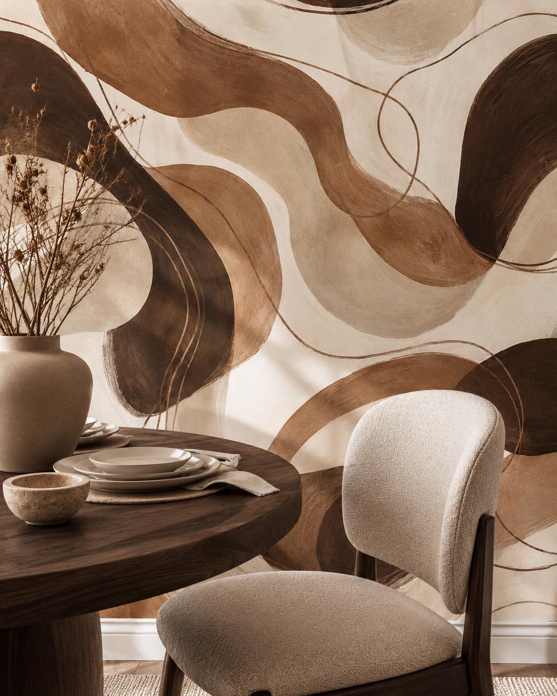 Cocoa Cream Abstract Wallpaper: Rich Brown Wall Mural