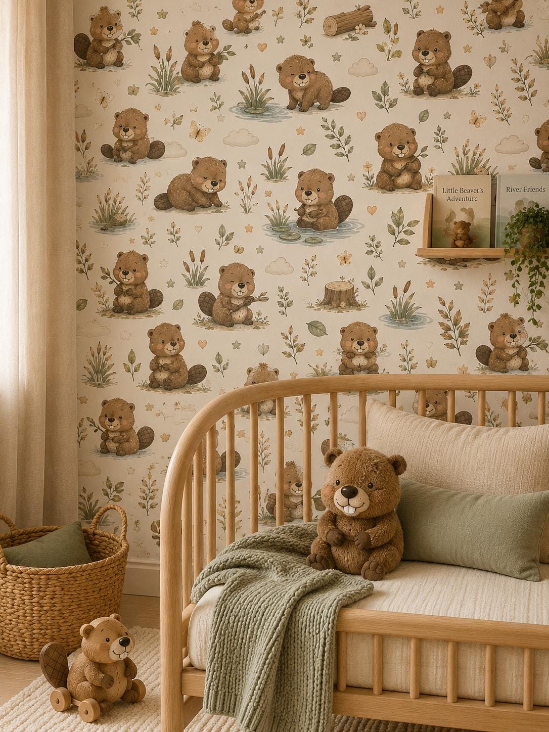 Beaver River Wallpaper: Woodland Animal Nursery Mural
