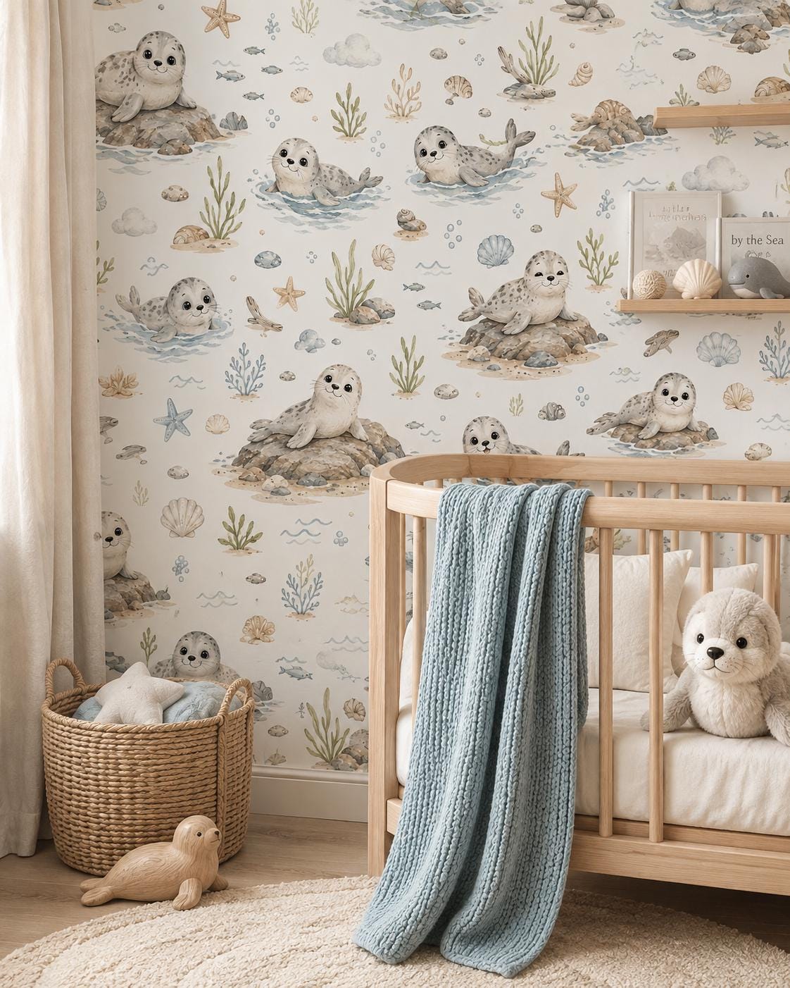 Seal Wallpaper: Coastal Animal Nursery Mural