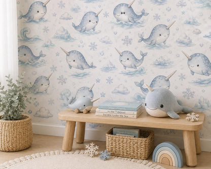Narwhal Arctic Wallpaper: Ocean Animal Nursery Mural