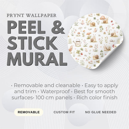 Snail Garden Wallpaper: Custom Peel and Stick Nursery Mural