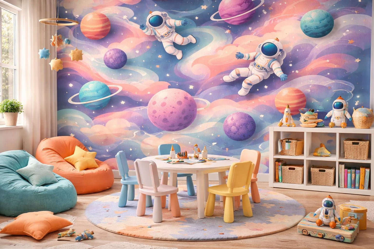 Space Kids Wallpaper: Astronaut Galaxy Peel and Stick Mural