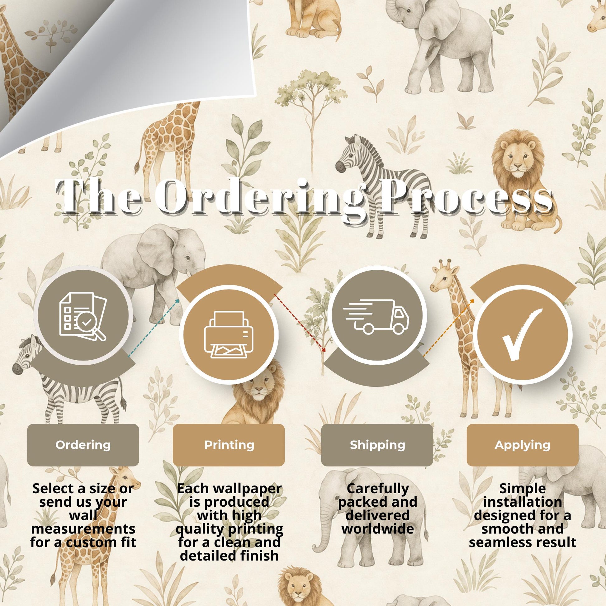 Safari Animal Wallpaper: Neutral Nursery Wall Mural