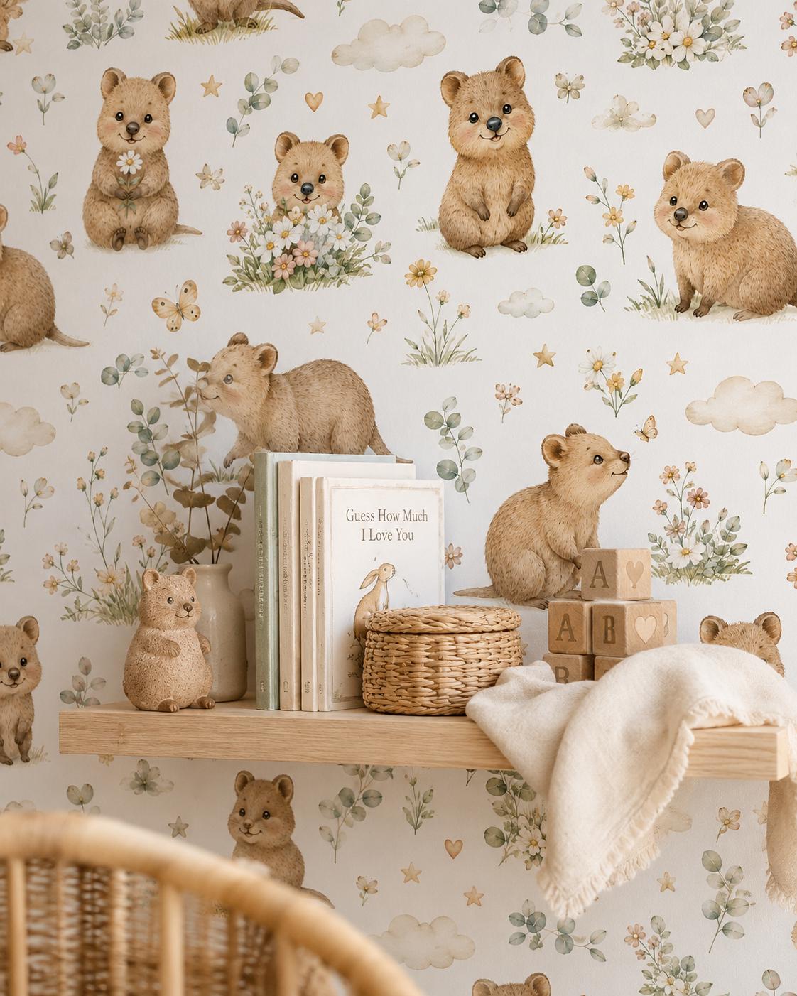 Custom Quokka Meadow Nursery Wallpaper: Australian Animal Mural (Peel and Stick)