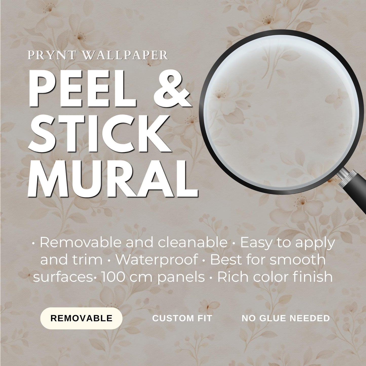Cream Floral Wallpaper: Neutral Botanical Peel and Stick Wall Mural